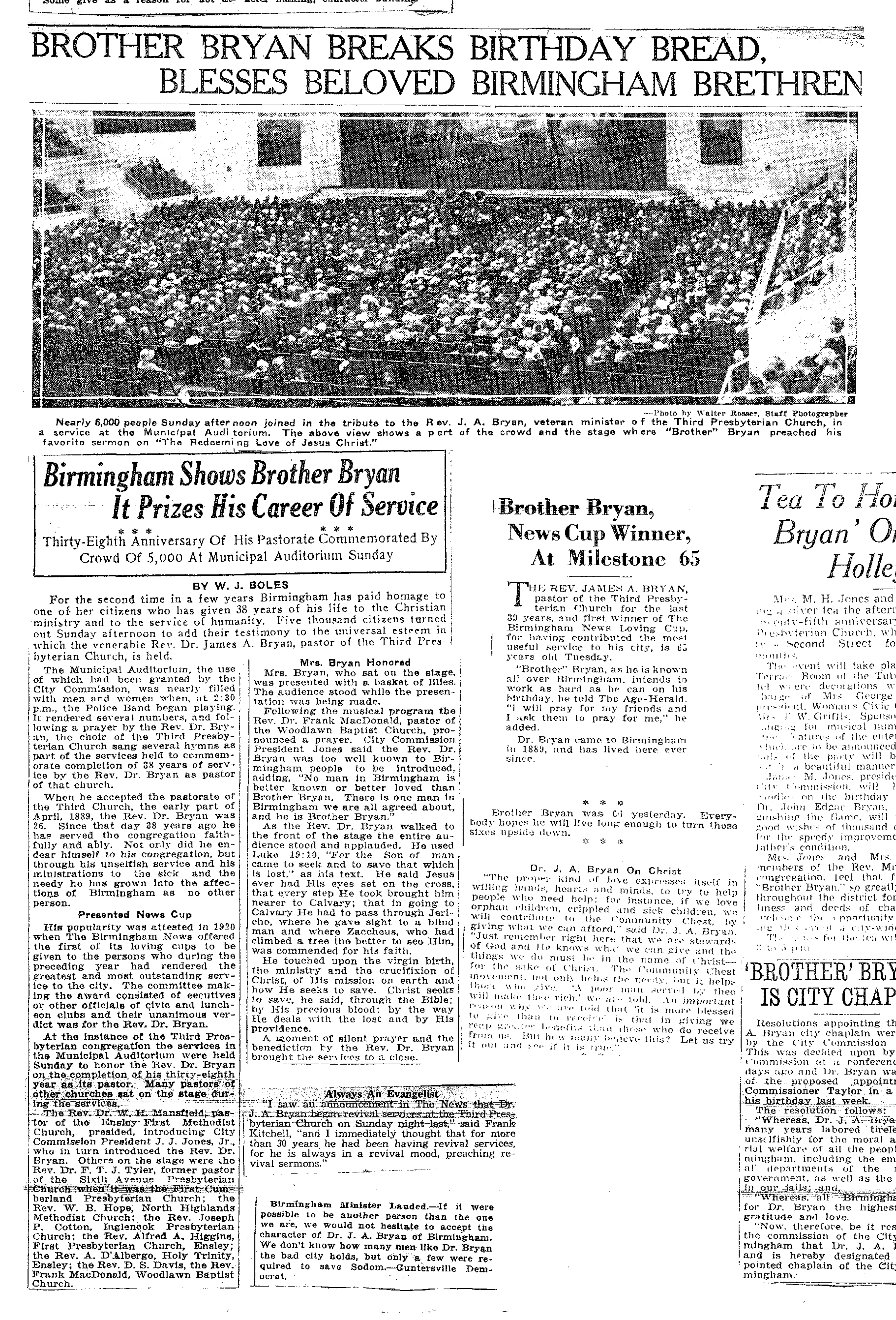 Birmingham Shows Brother Bryan It Prizes His Career of Service